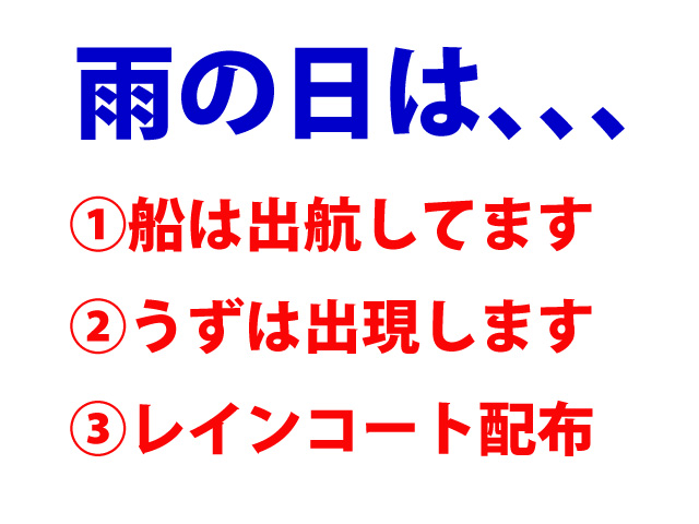 雨でもうずしおクルーズは出航しています！